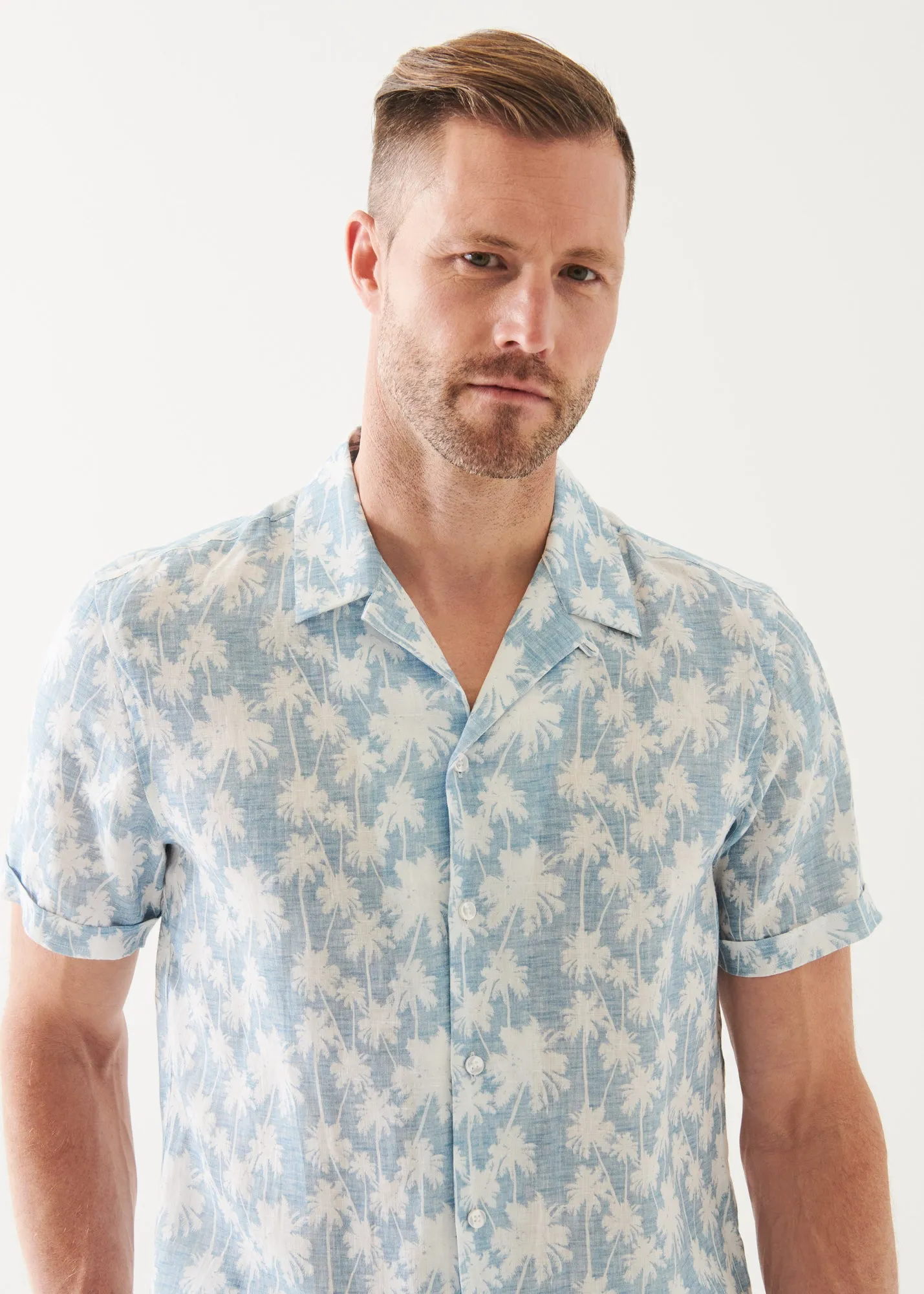 PALM TREE PRINT LINEN SHIRT