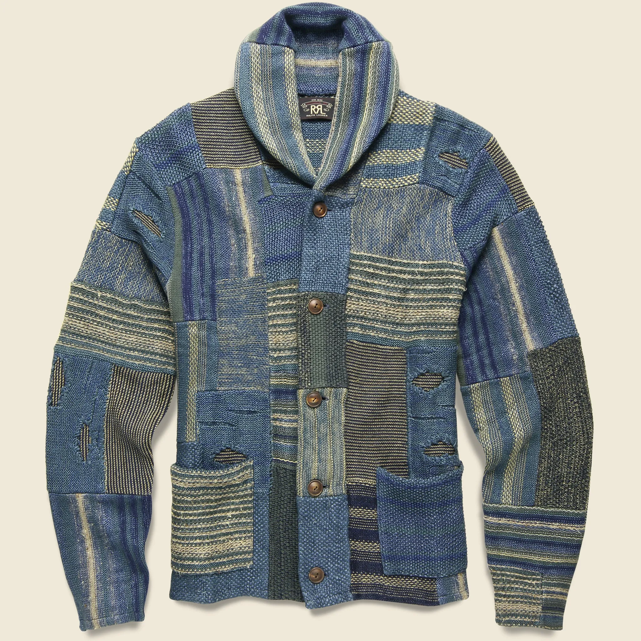 Patchwork Shawl Cardigan - Indigo Multi