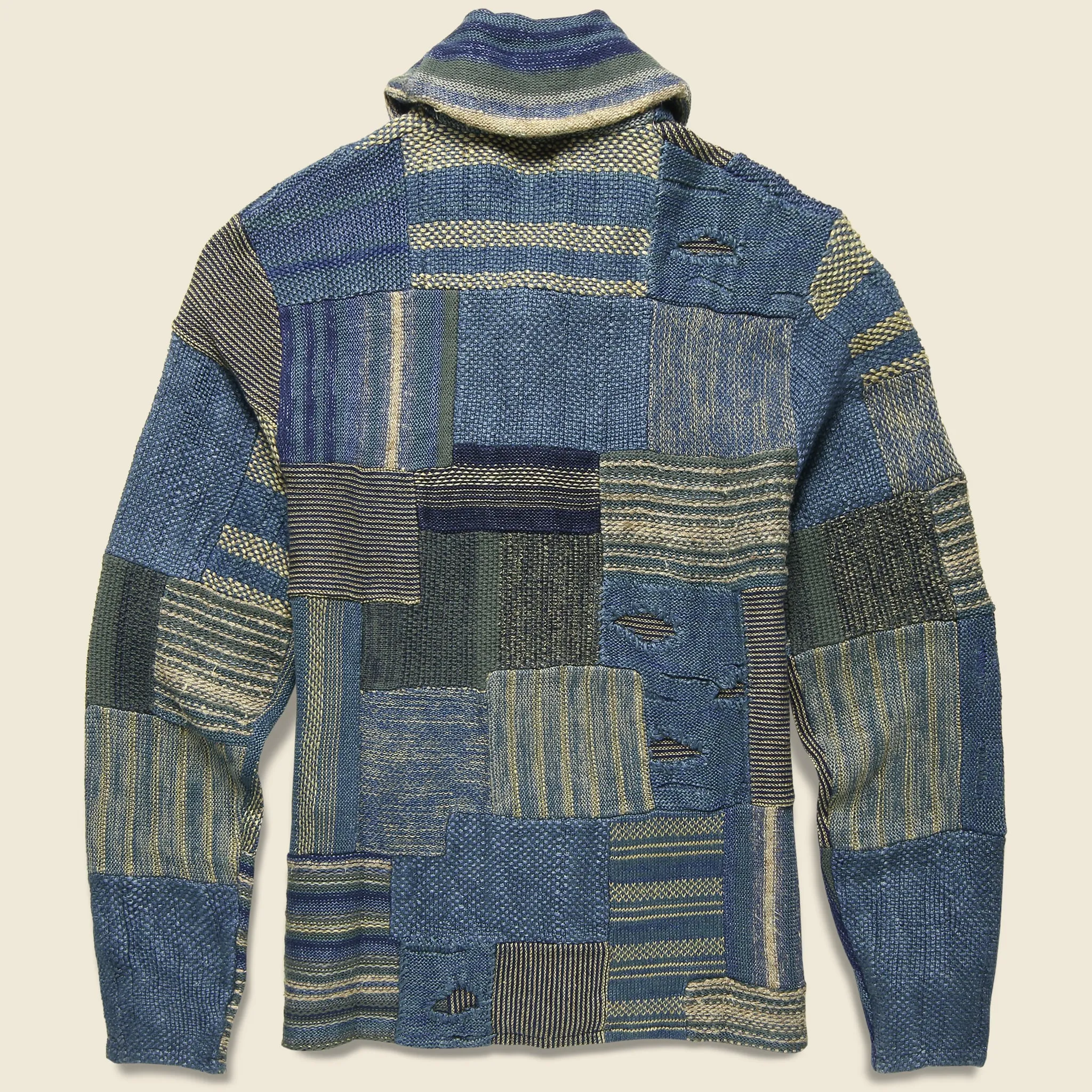 Patchwork Shawl Cardigan - Indigo Multi