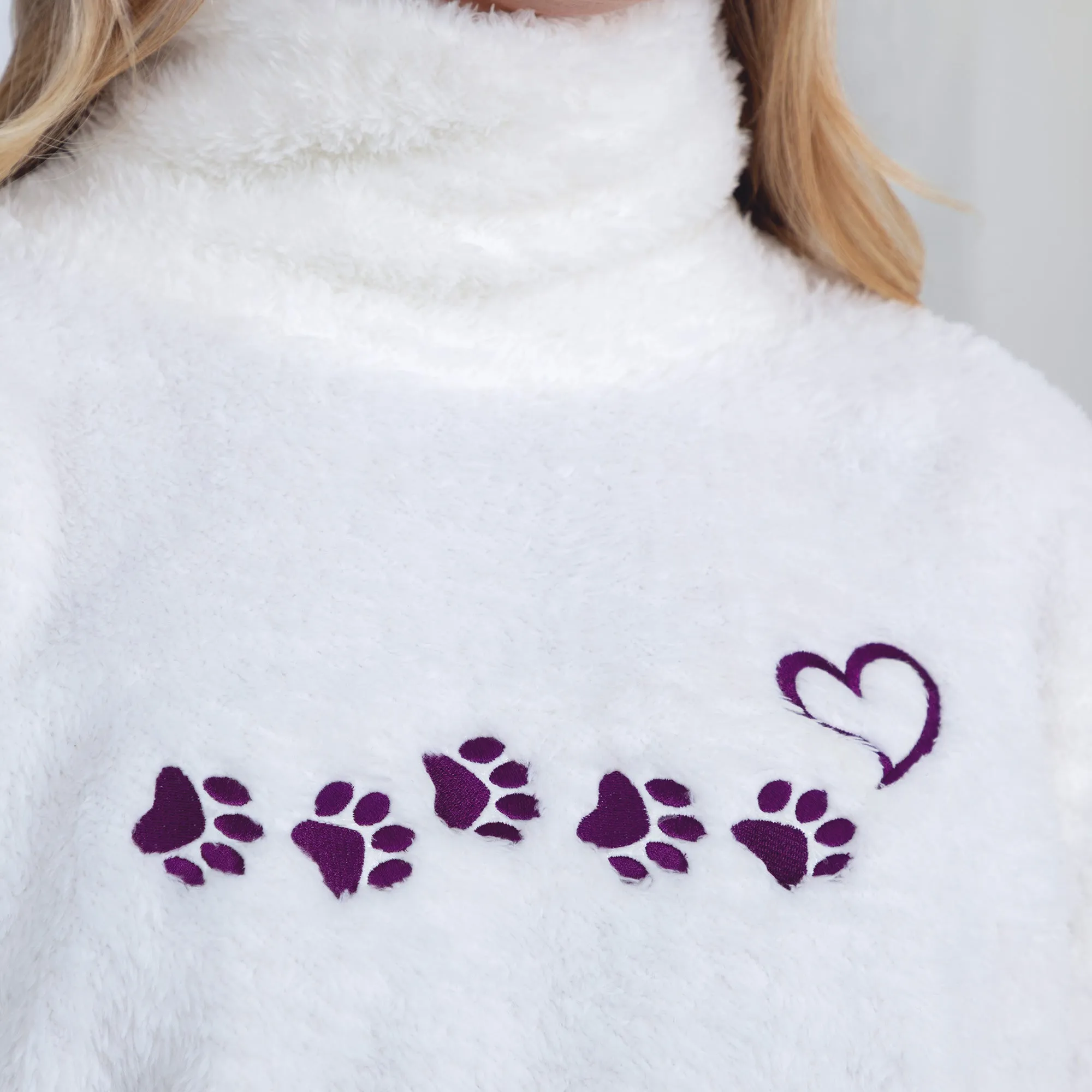 Paw Print Mock Neck Sherpa Fleece Pullover with Thumb Holes