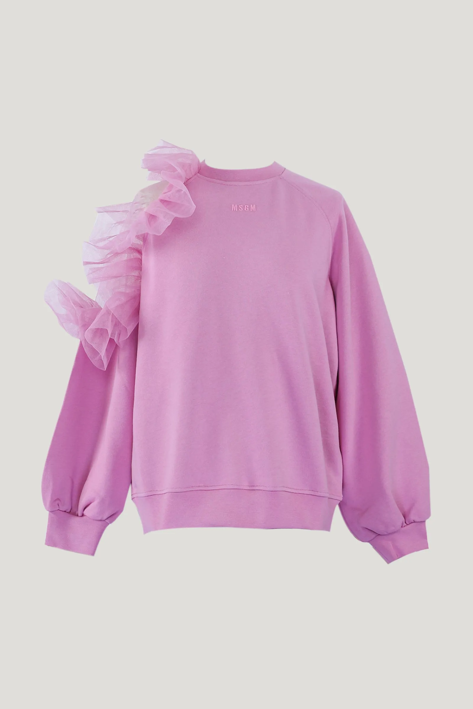 Pink Oversized Sweater with Tulle Sleeve