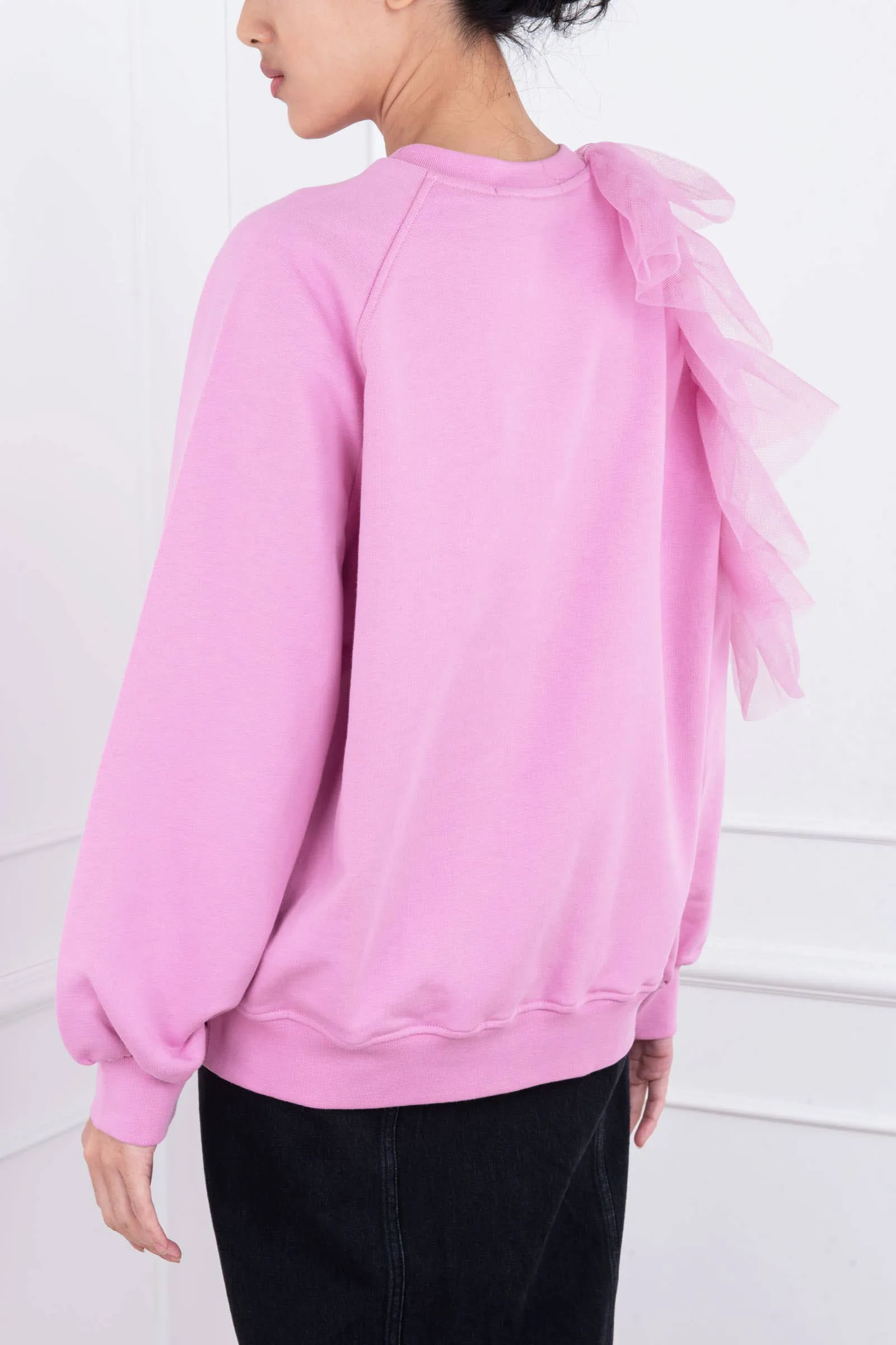 Pink Oversized Sweater with Tulle Sleeve