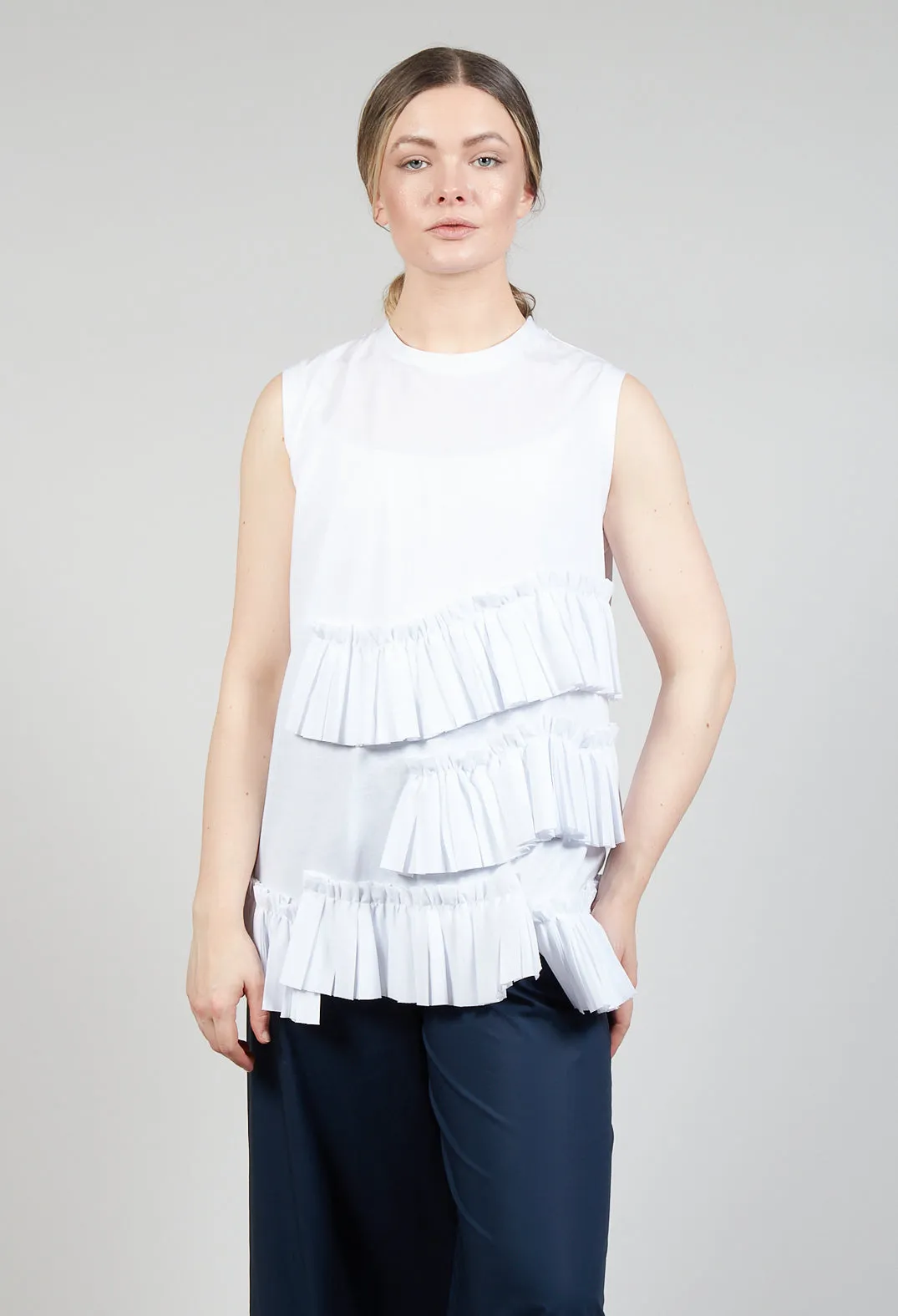 Pleat Detail Jersey Top in White