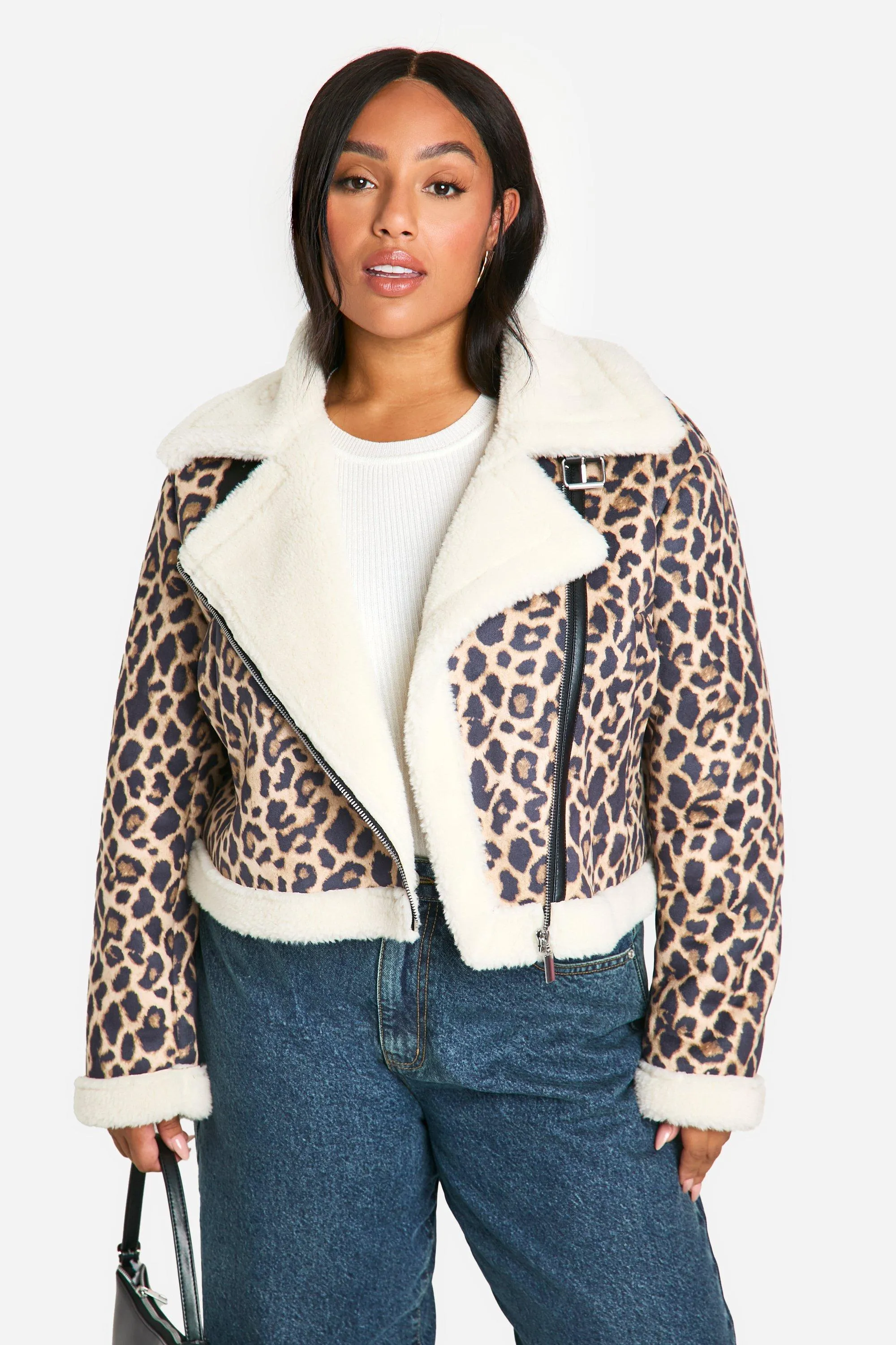 Plus Leopard Oversized Aviator Coat