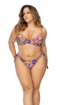 Plus Size Crochet Print Underwire Top & Side Tie Cheeky Bikini Swimsuit