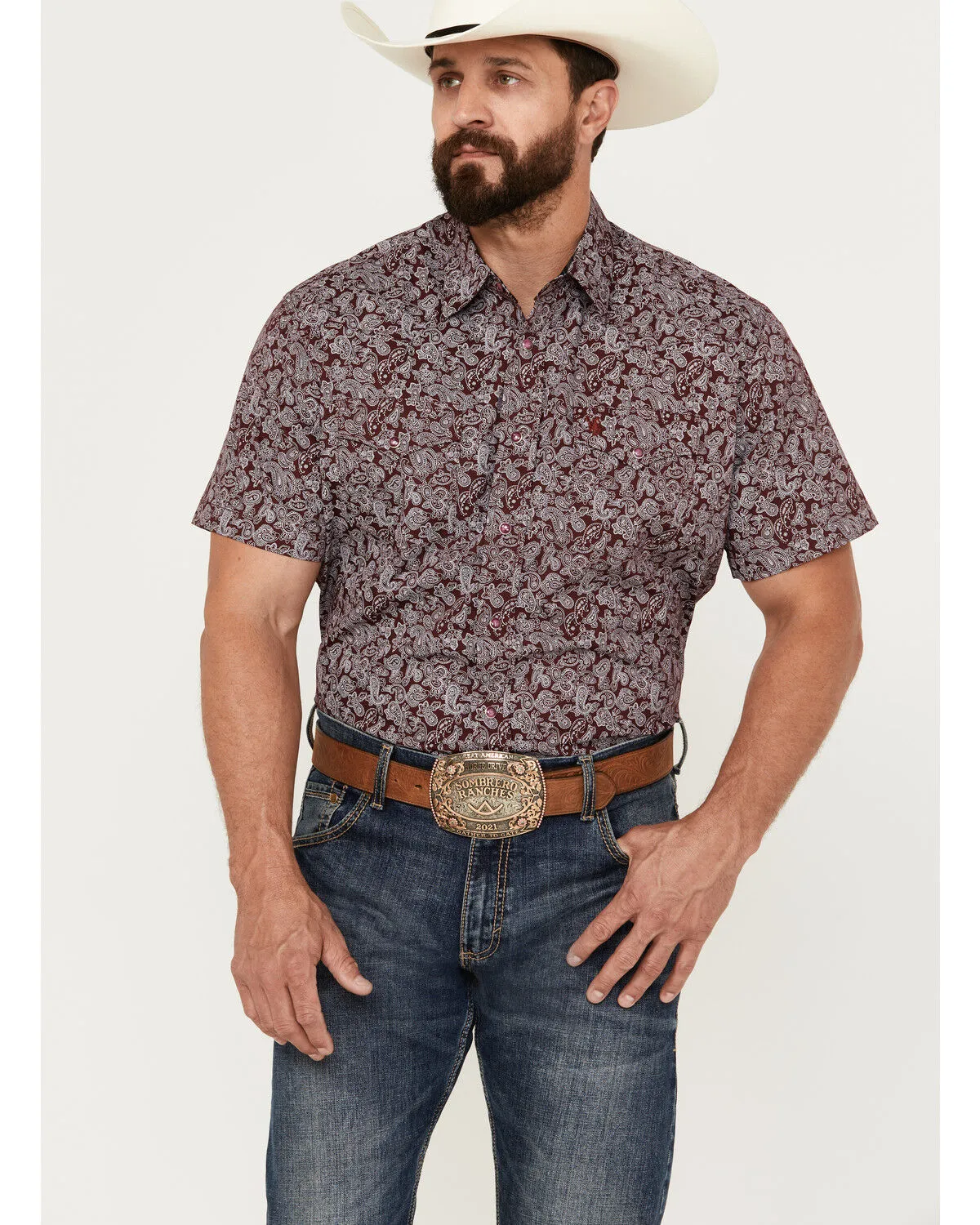 Product Name:  Rodeo Clothing Men's Paisley Print Short Sleeve Snap Western Shirt