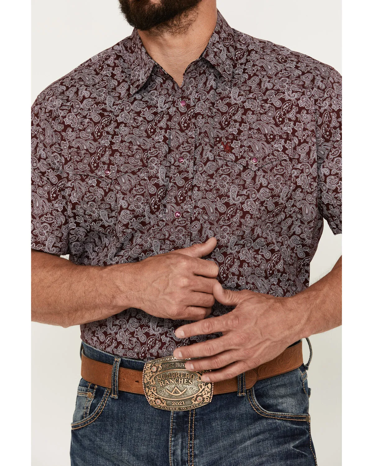 Product Name:  Rodeo Clothing Men's Paisley Print Short Sleeve Snap Western Shirt