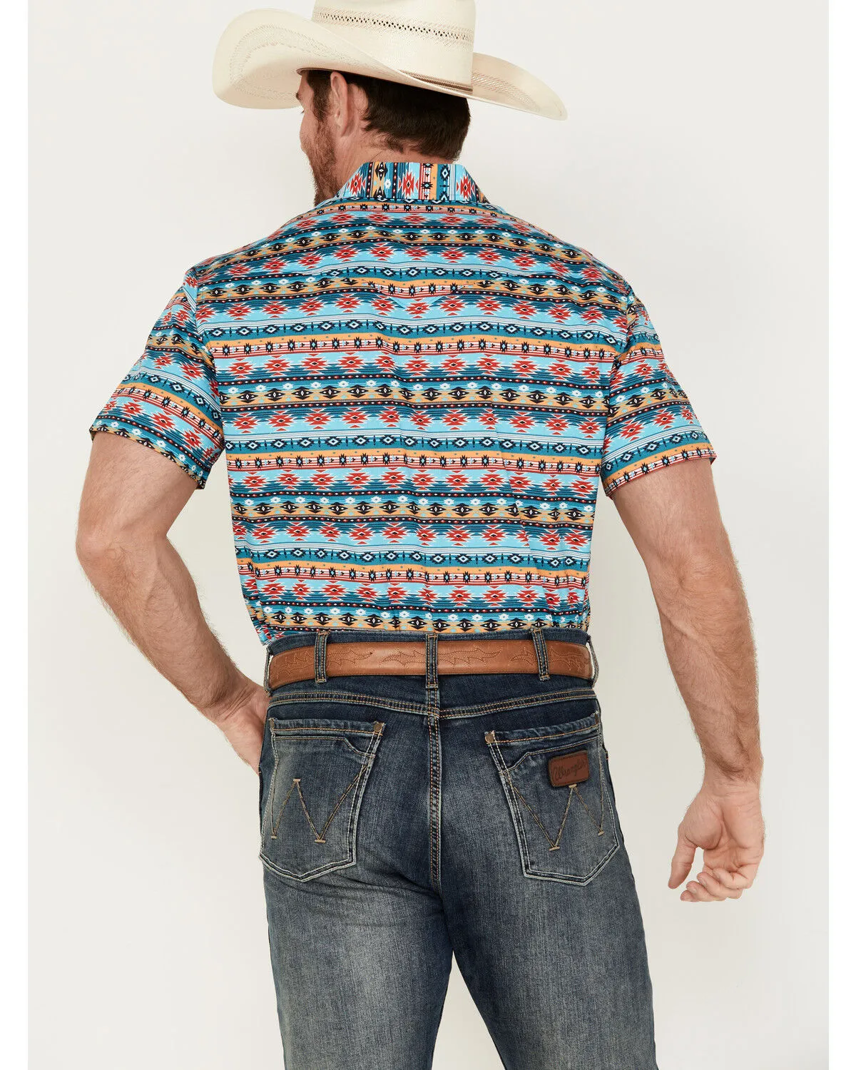 Product Name:  Rodeo Clothing Men's Southwestern Print Short Sleeve Snap Stretch Western Shirt