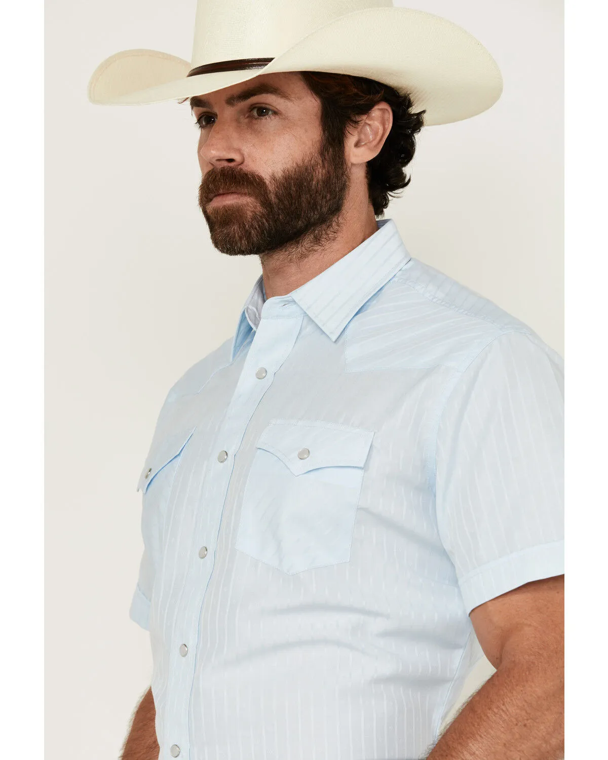 Product Name:  Rodeo Clothing Men's Tonal Satin Striped Short Sleeve Pearl Snap Western Shirt