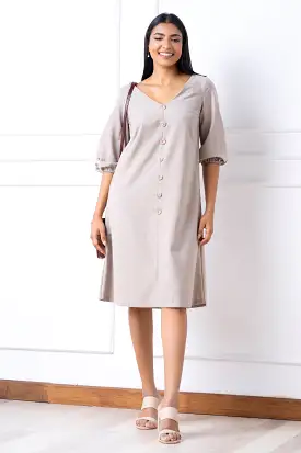 Puff Sleeve Linen Dress - Relaxed Fit