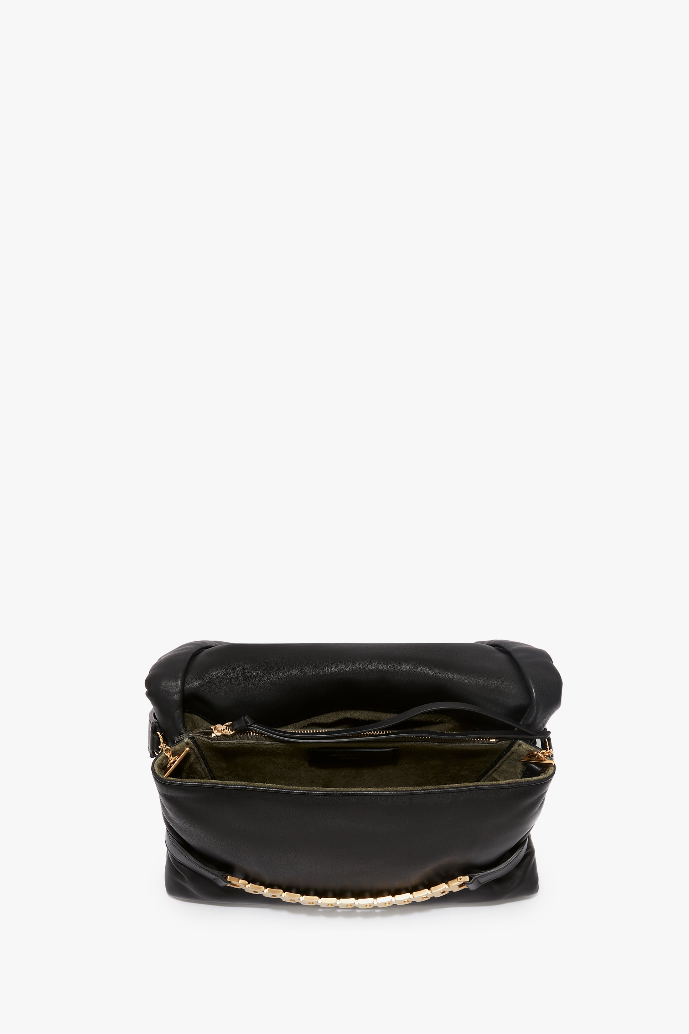 Puffy Chain Pouch With Strap In Black Leather