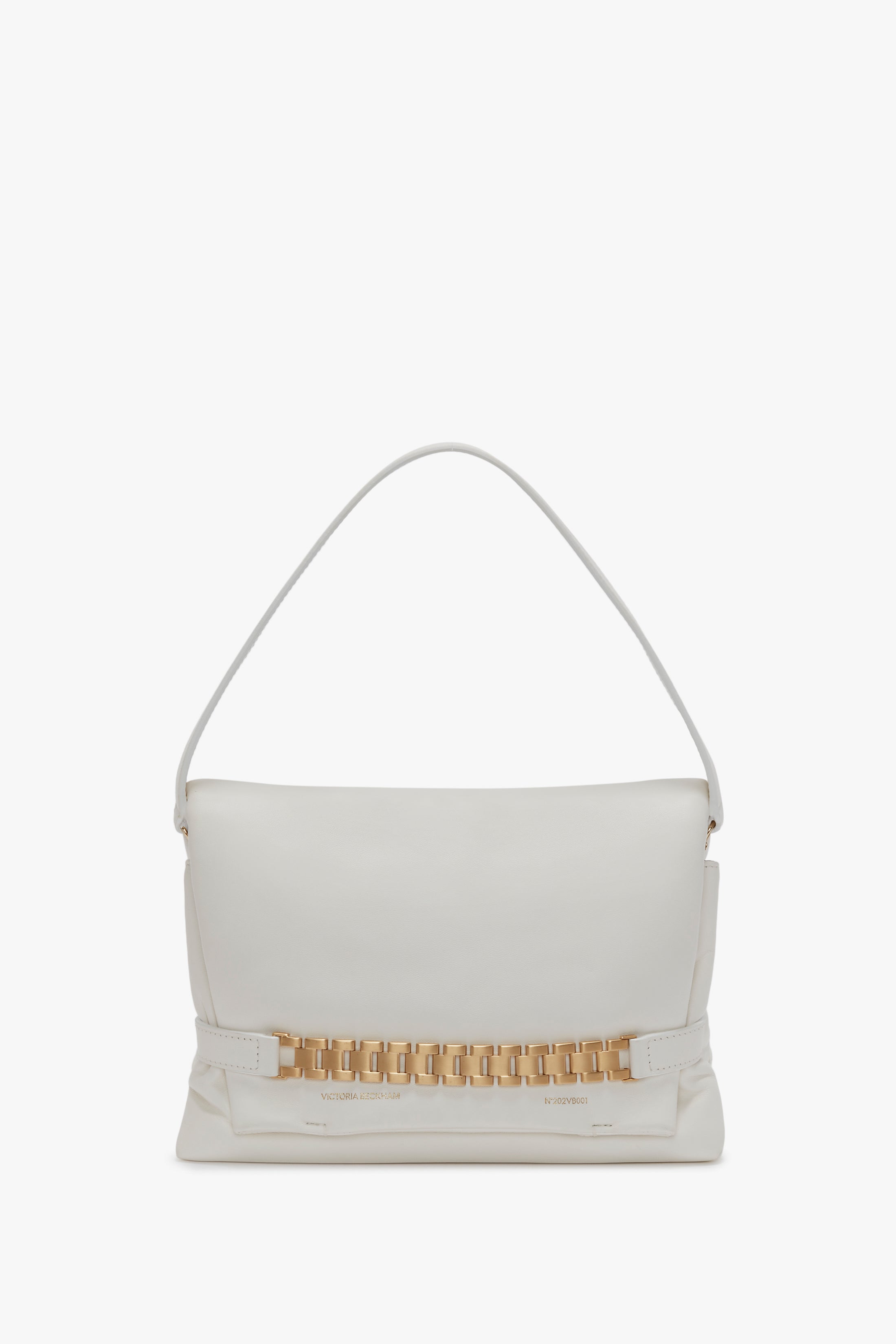 Puffy Chain Pouch With Strap In White Leather