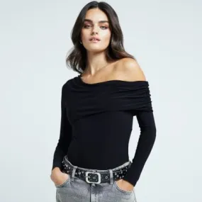 River Island Womens Black Ruched Off Shoulder Bodysuit