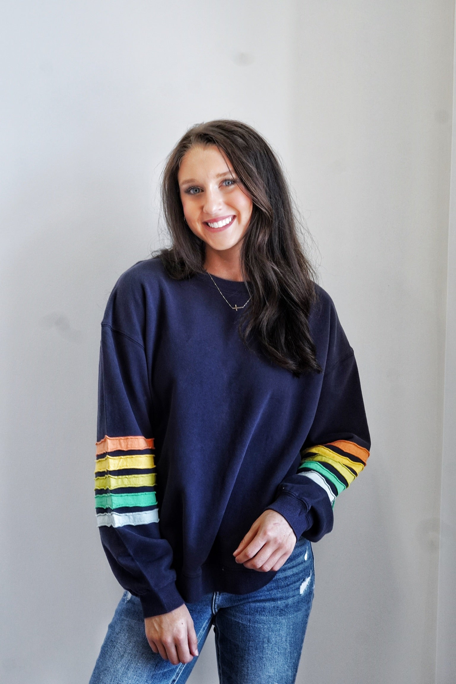 Sadie Striped Sleeve Crew Neck