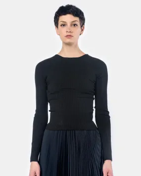 Seamless Rib Scoop Back Sweater in Black