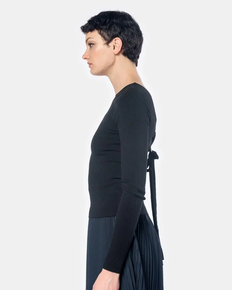 Seamless Rib Scoop Back Sweater in Black