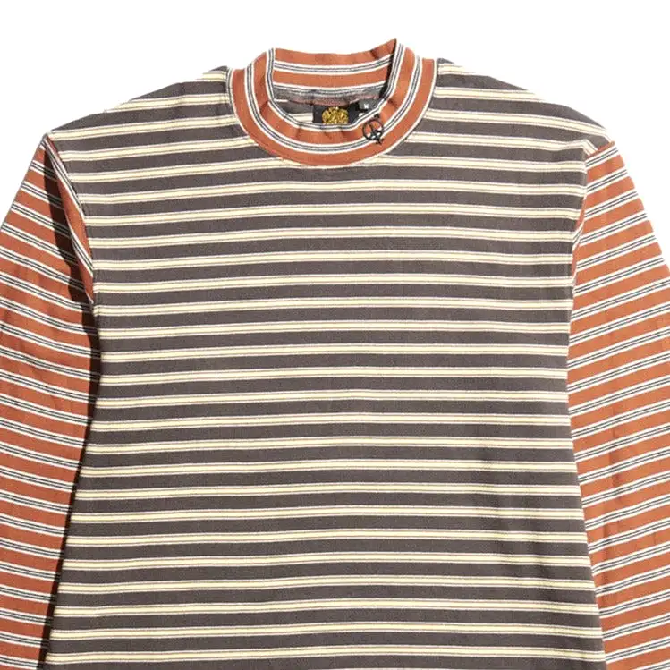 SexHippies Striped Mock Neck Black Stripe/Burnt Orange Stripe