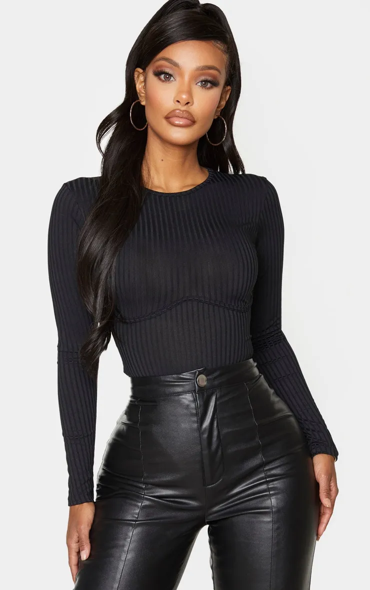 Shape Black Ribbed Underbust Detail Bodysuit