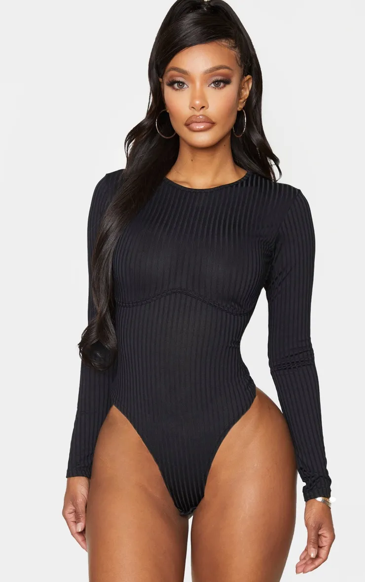 Shape Black Ribbed Underbust Detail Bodysuit