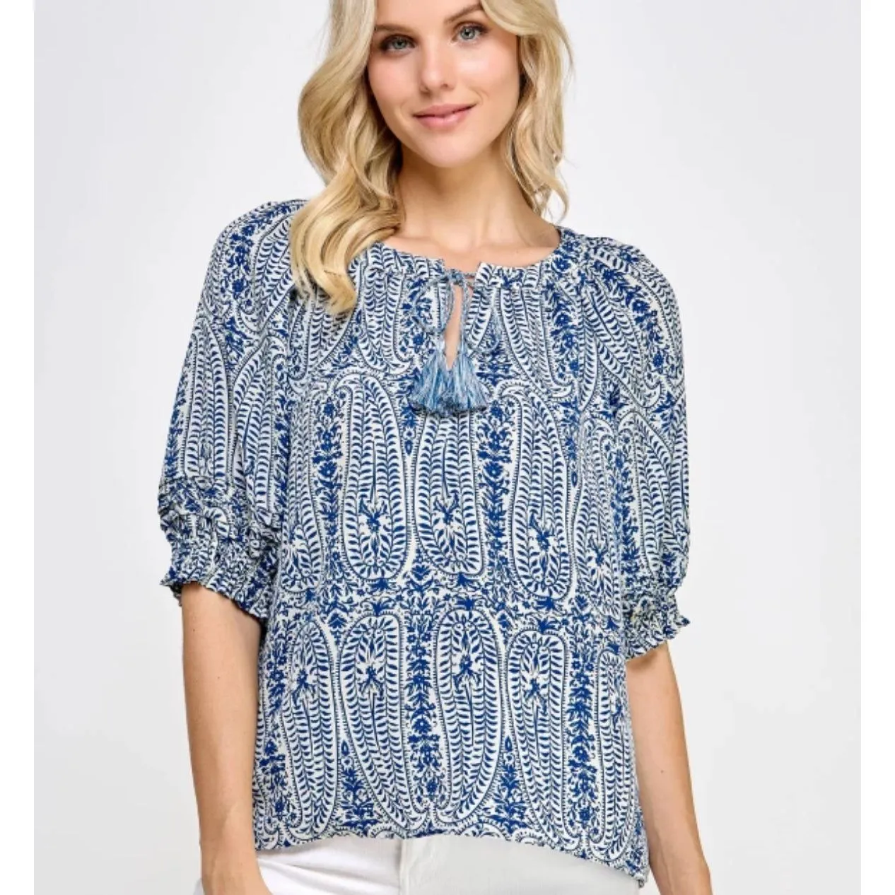 Shelley Blue Printed Paisley Ellison Top