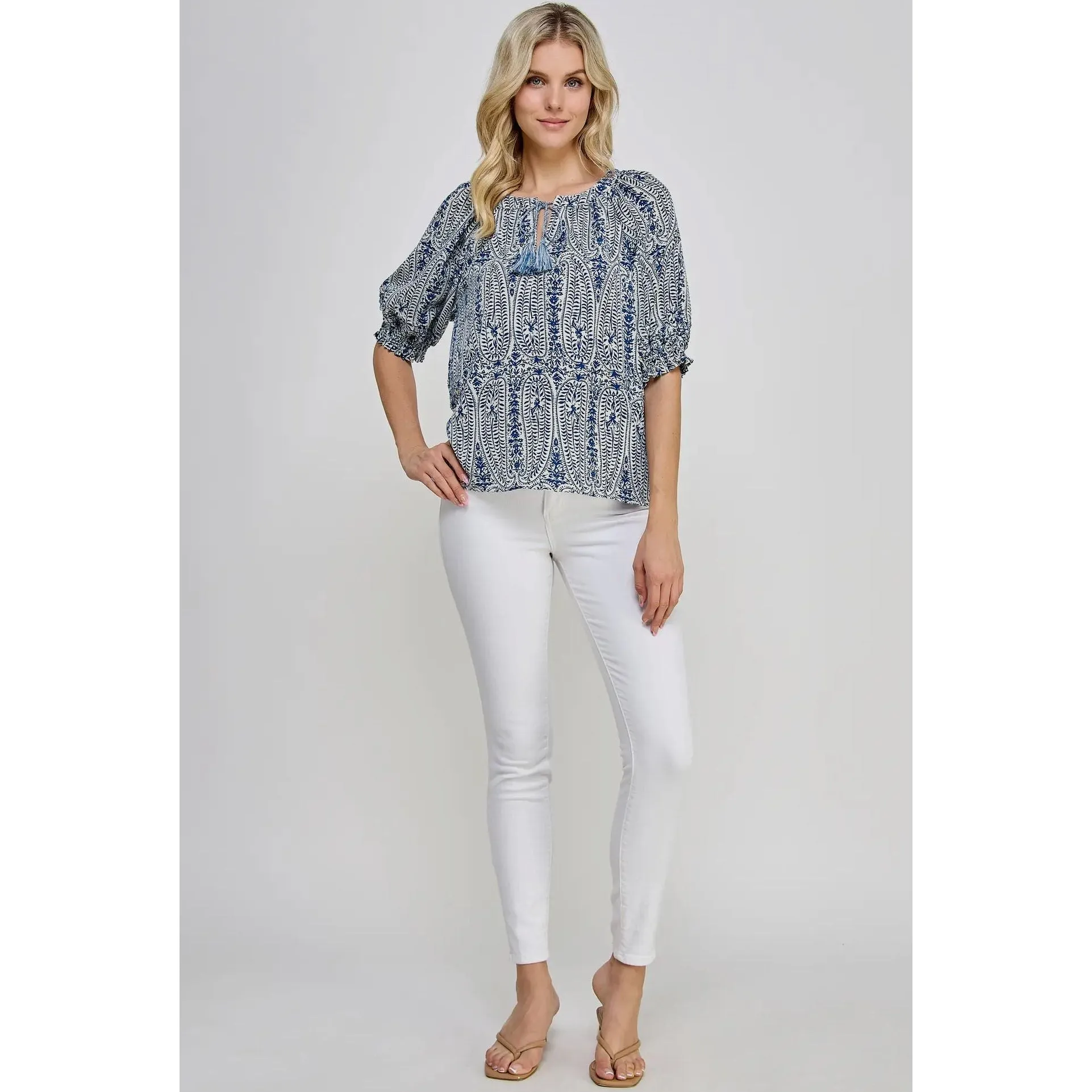 Shelley Blue Printed Paisley Ellison Top