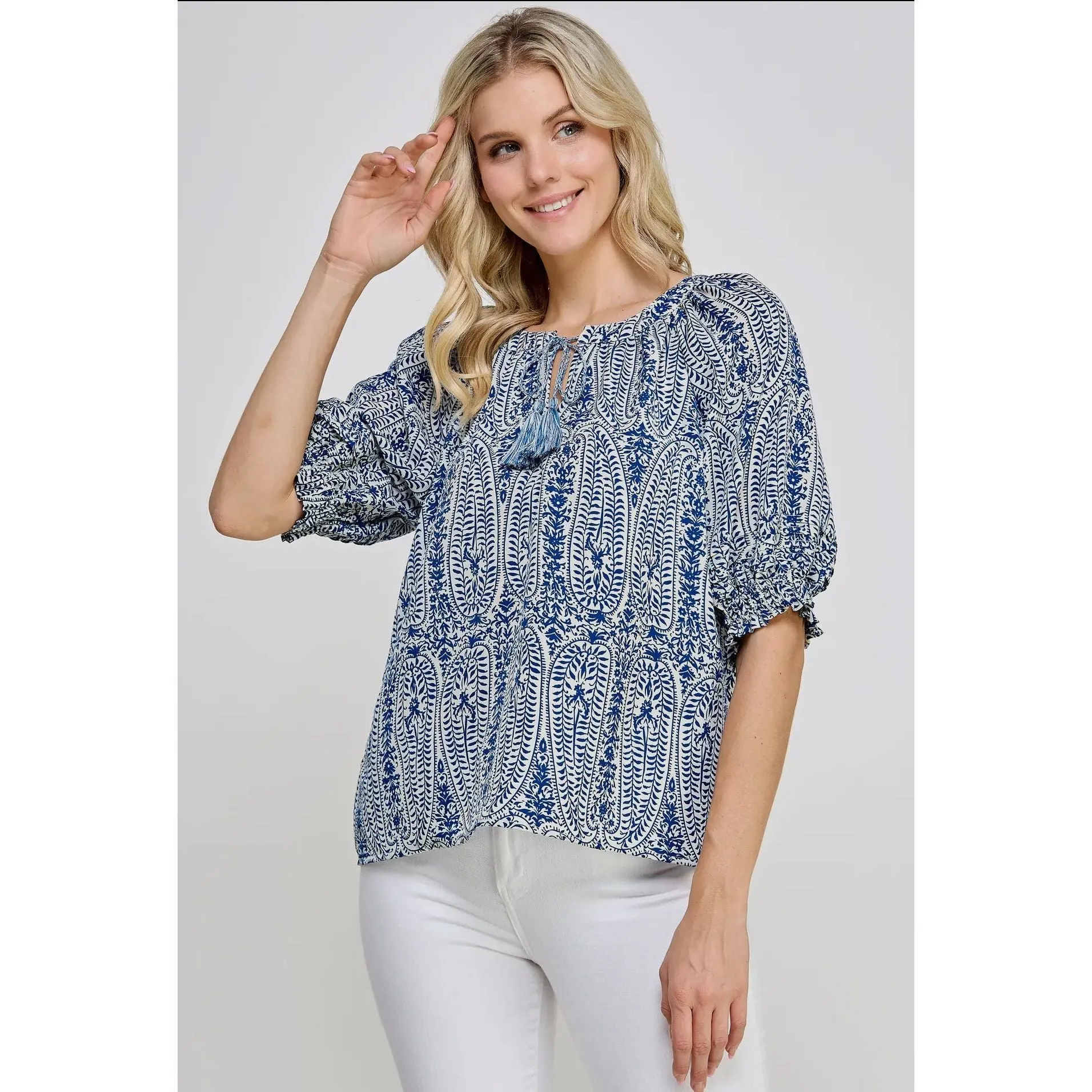 Shelley Blue Printed Paisley Ellison Top