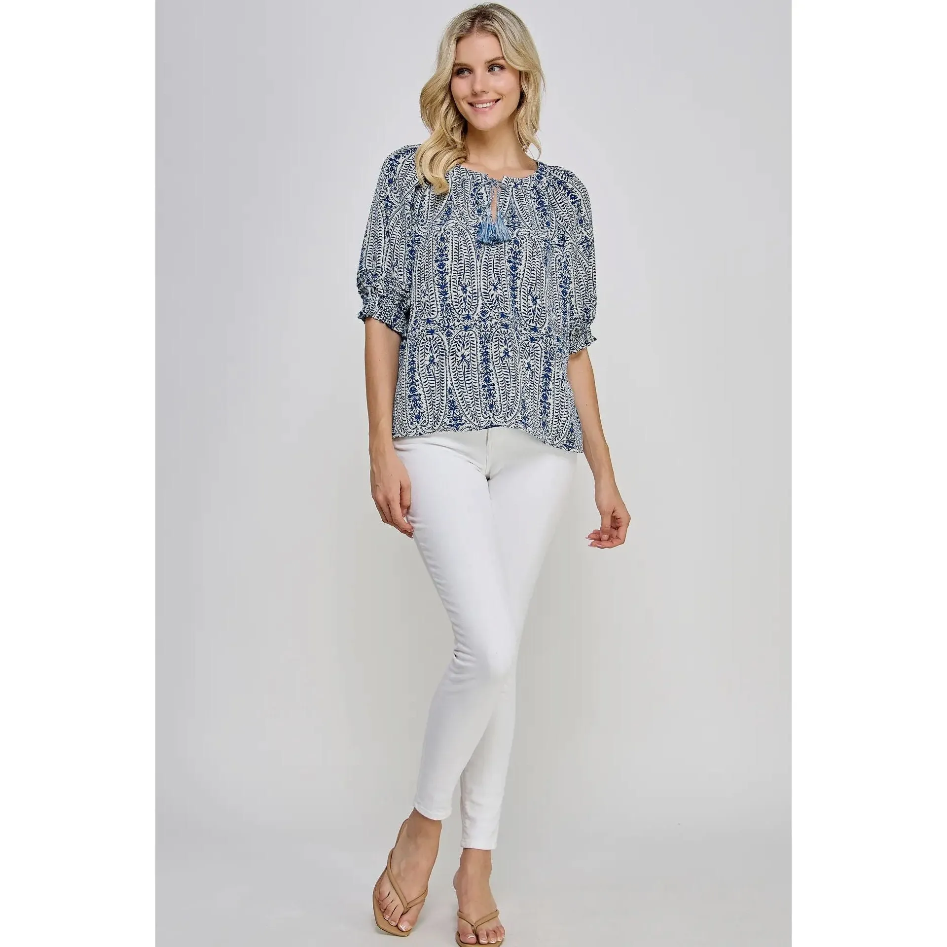 Shelley Blue Printed Paisley Ellison Top