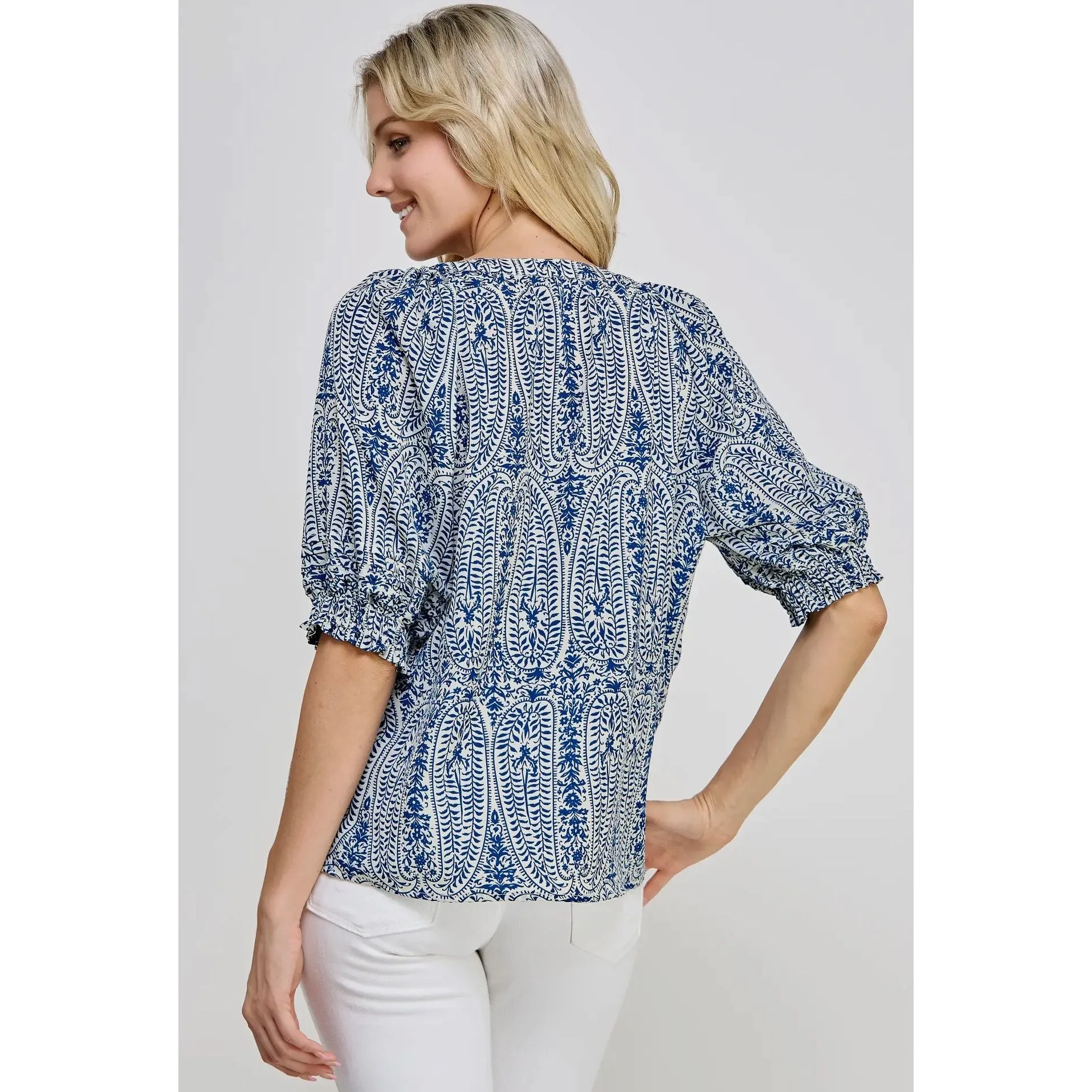 Shelley Blue Printed Paisley Ellison Top