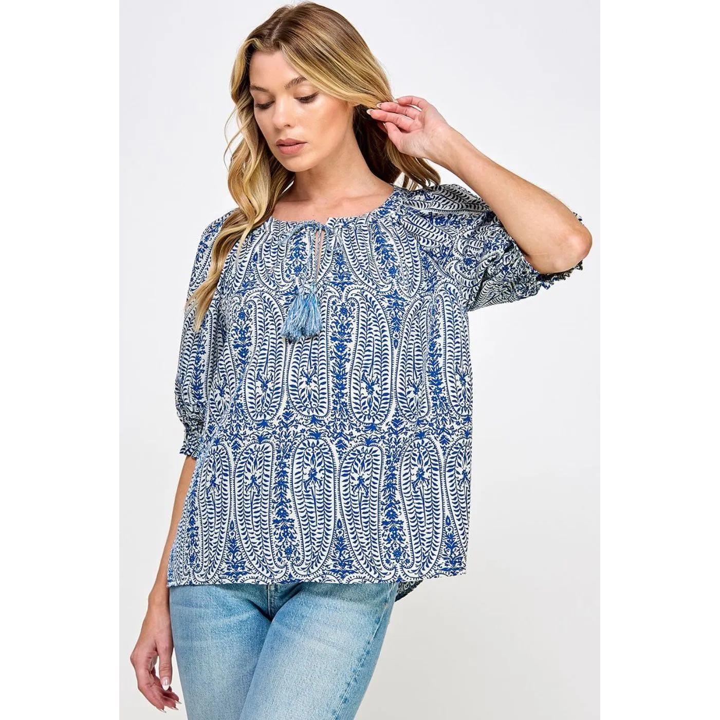 Shelley Blue Printed Paisley Ellison Top