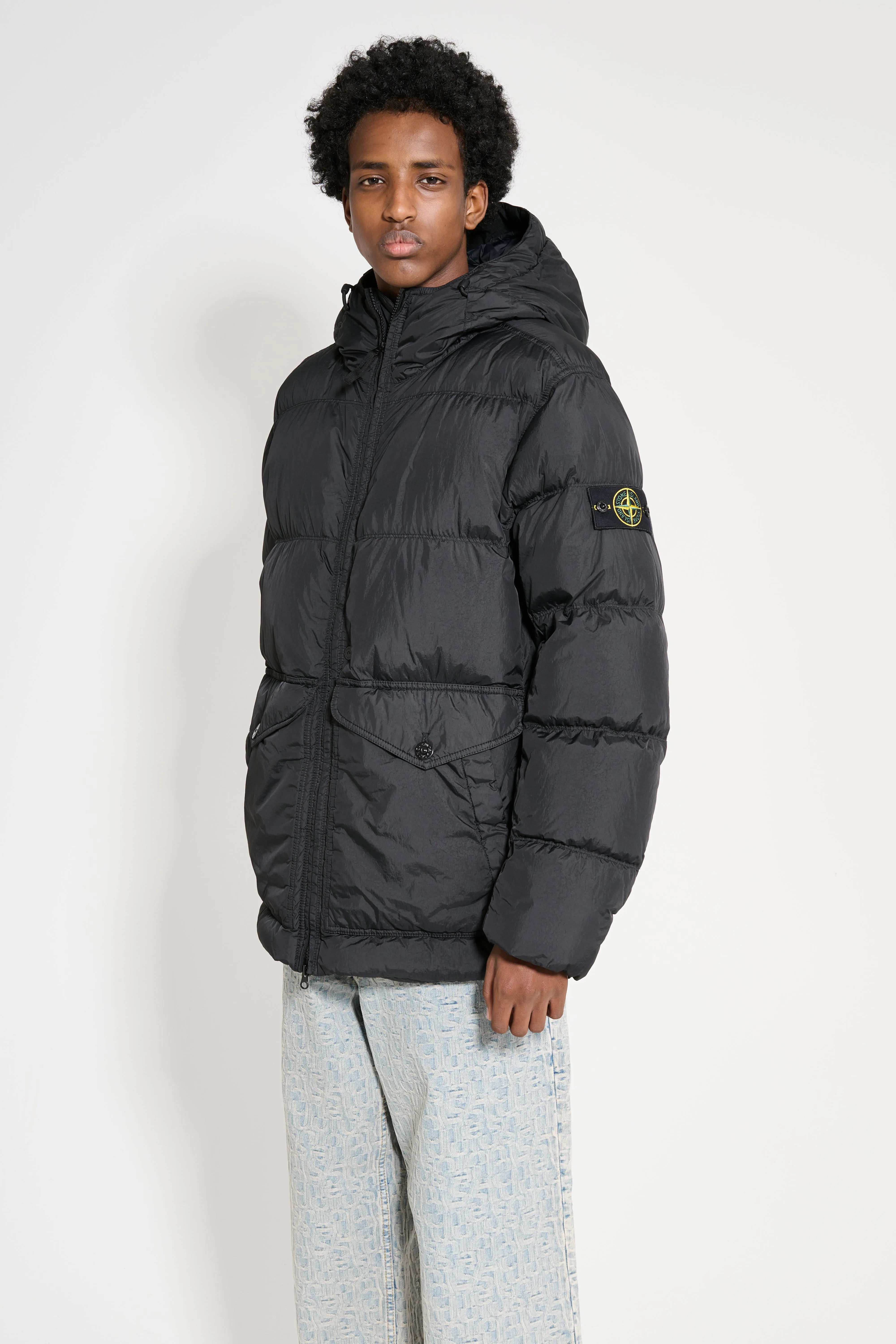 Stone Island GD Crinkle Reps Hooded Down Jacket Black