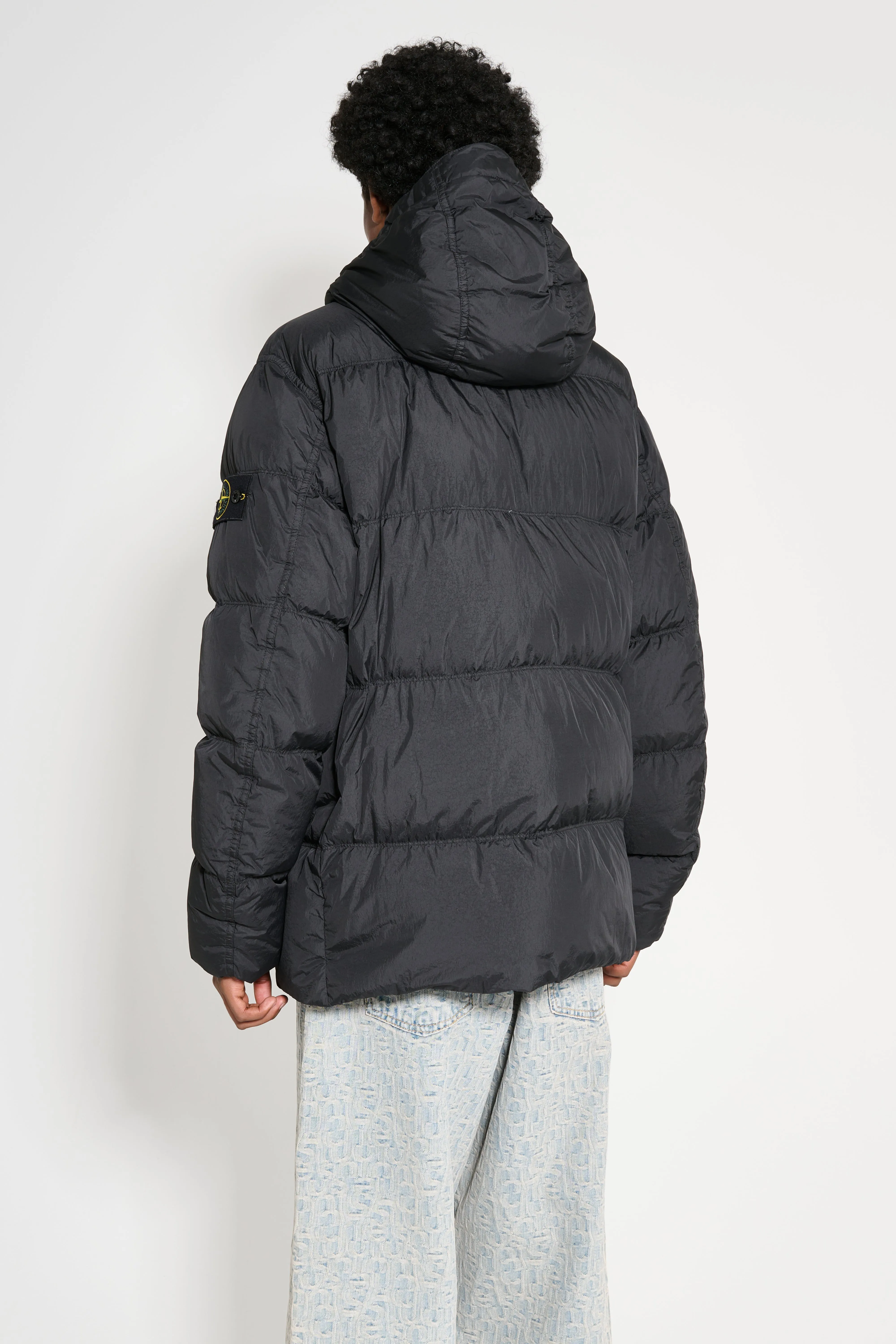 Stone Island GD Crinkle Reps Hooded Down Jacket Black