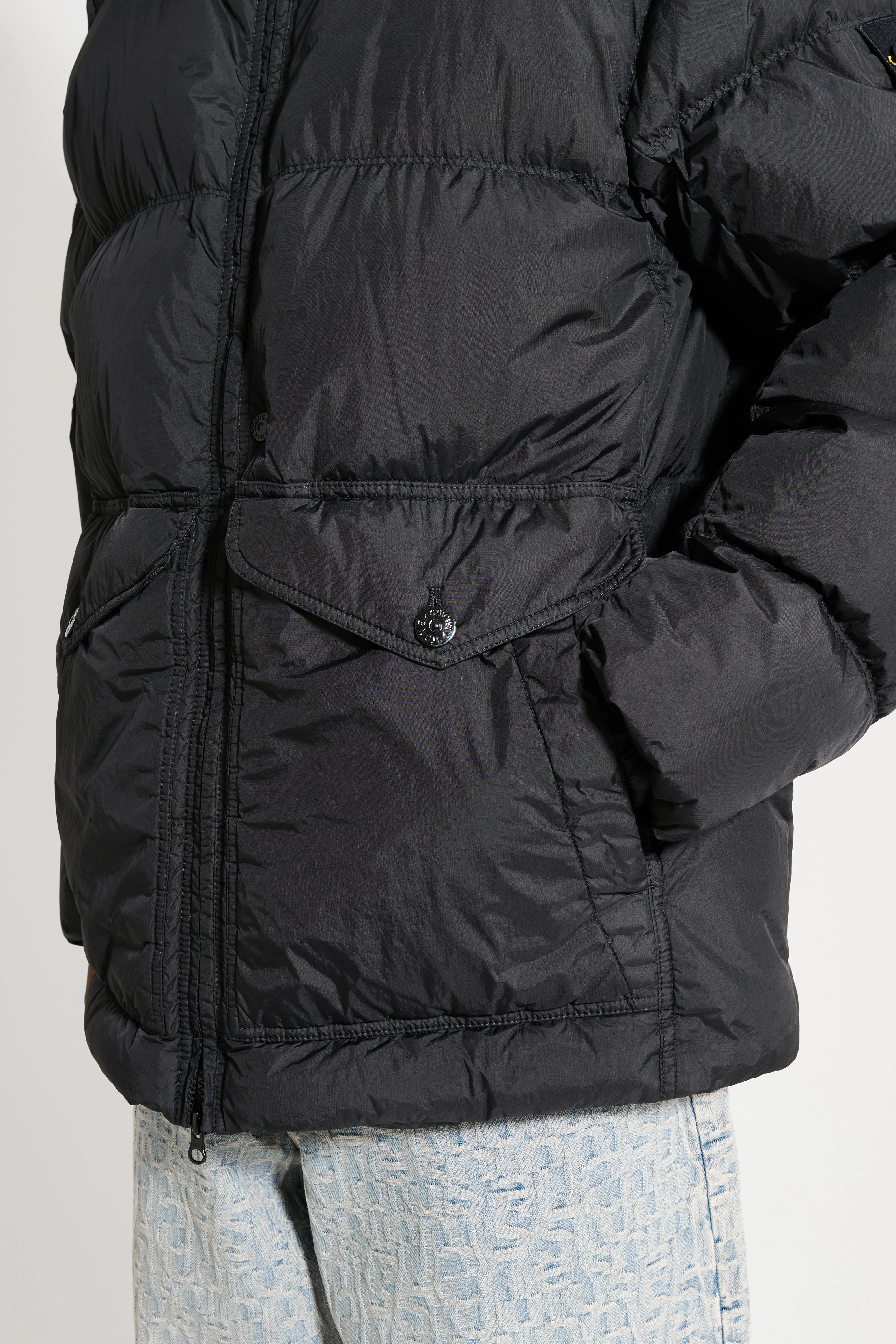 Stone Island GD Crinkle Reps Hooded Down Jacket Black