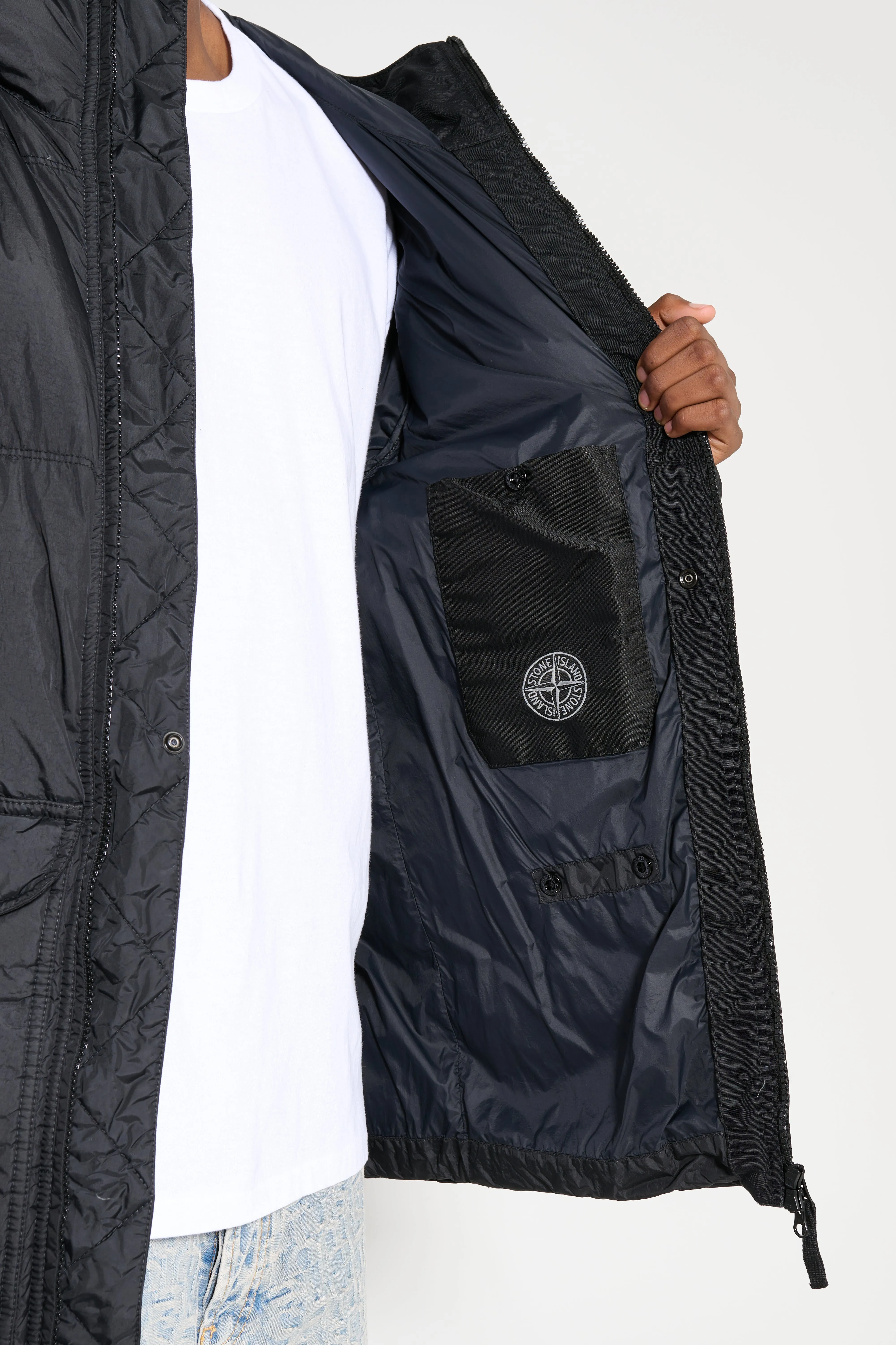 Stone Island GD Crinkle Reps Hooded Down Jacket Black