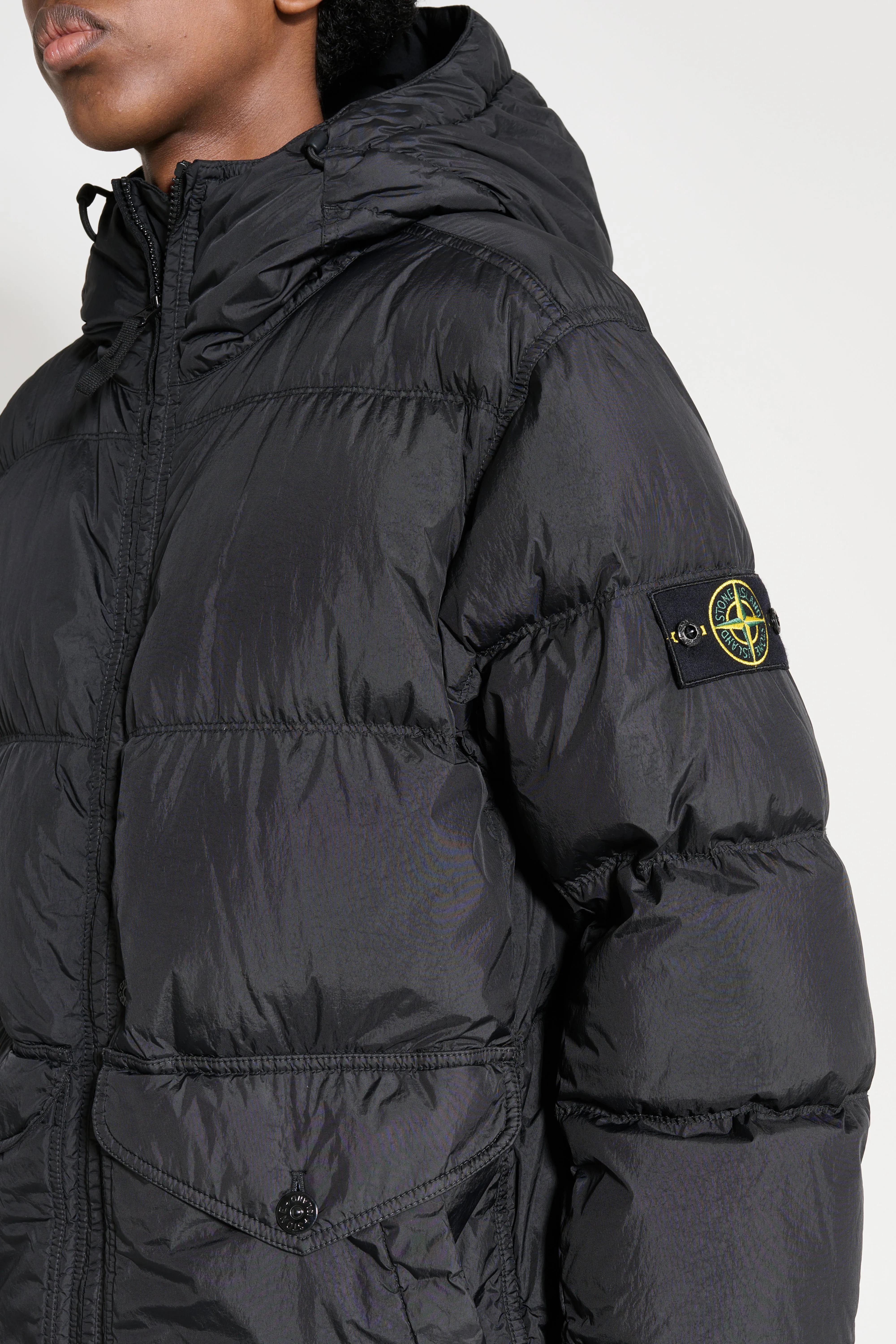 Stone Island GD Crinkle Reps Hooded Down Jacket Black