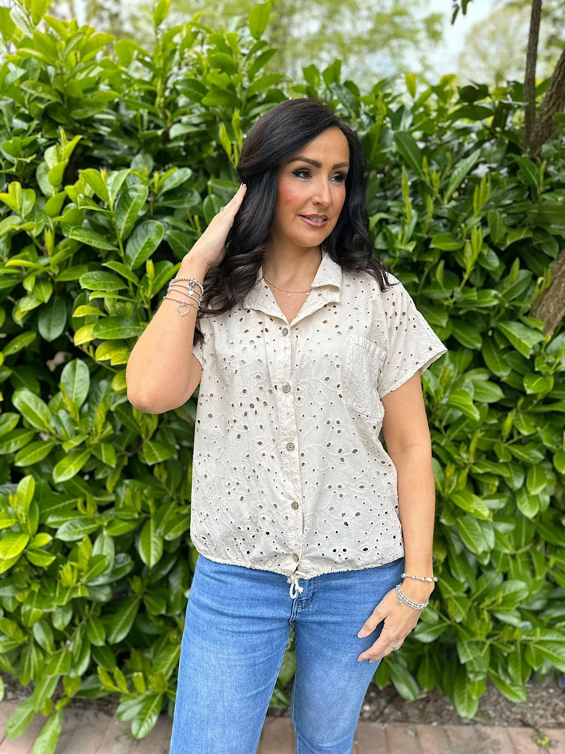 Stone Sequin Pocket Broderie Anglaise Blouse Belle