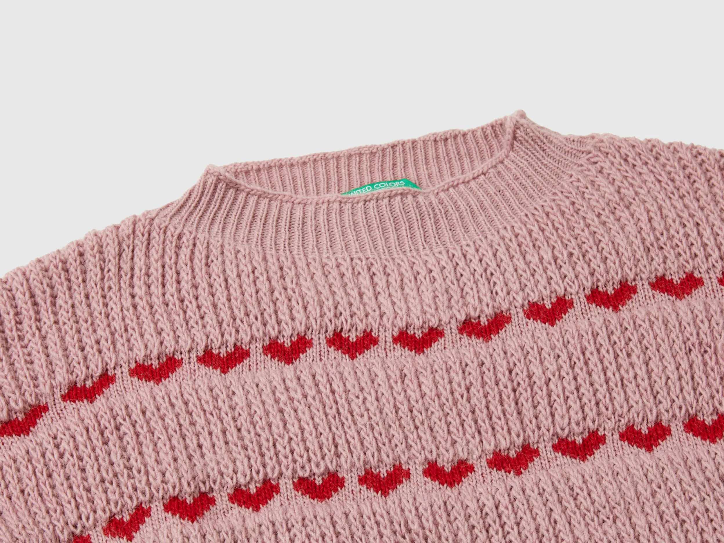 Sweater with heart inlay - Mauve | Benetton