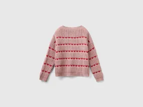 Sweater with heart inlay - Mauve | Benetton