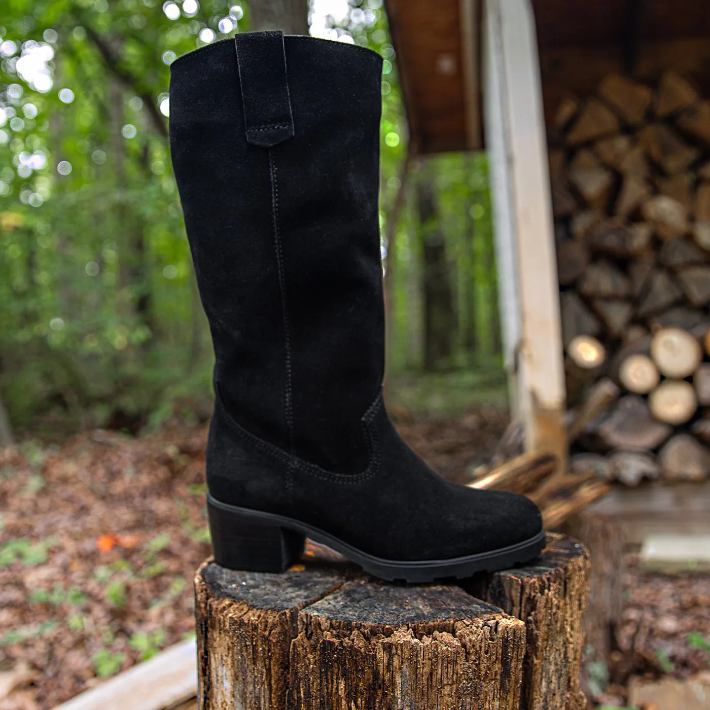 TALLOW in BLACK Heeled Mid Shaft Boots