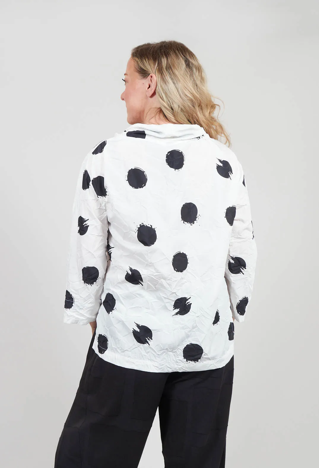 Three Quarter Sleeve Polka Top in Black and White