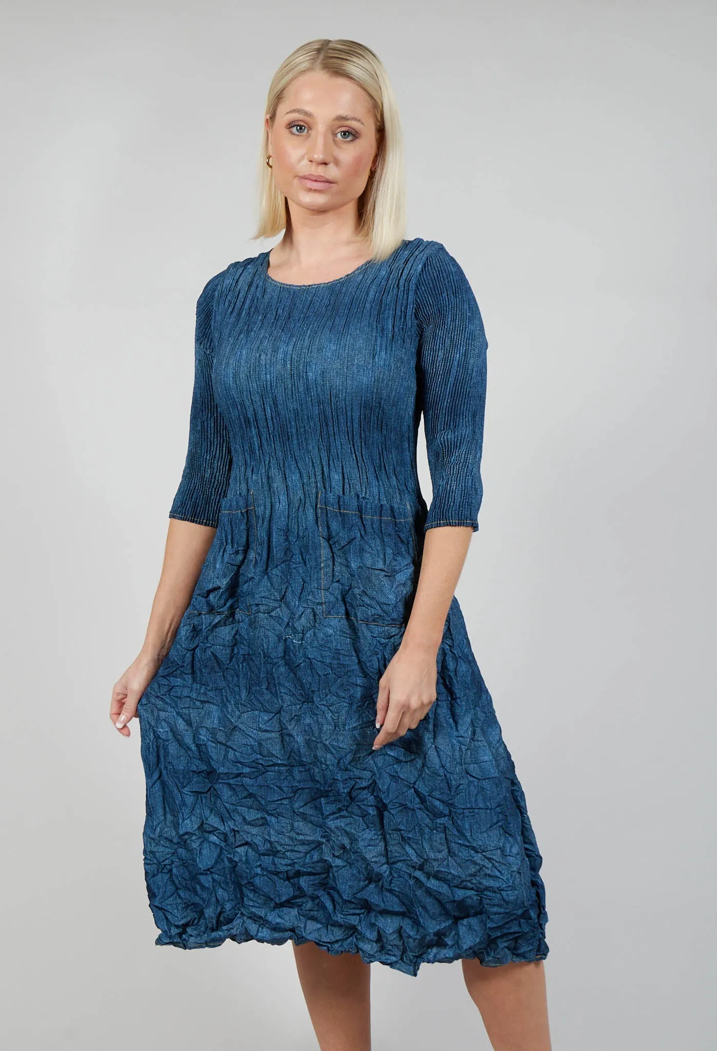 Three Quarter Sleeve Smash Dress in Denim