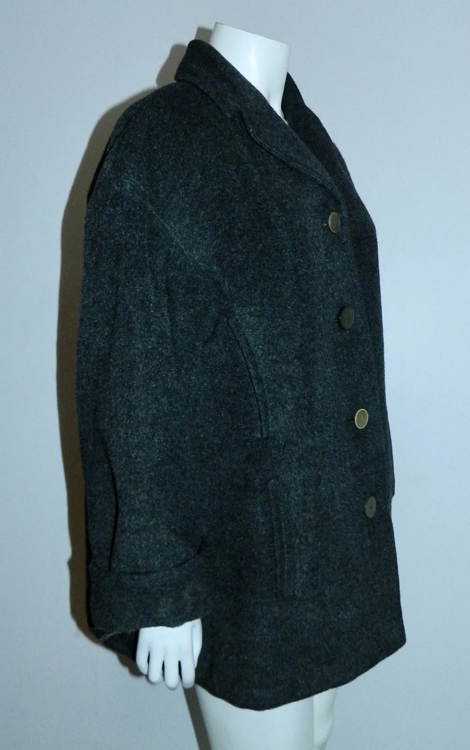 vintage 1950s Hattie Carnegie coat gray wool alpaca / fur lining M - L