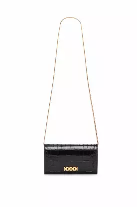 Wallet On Chain In Black Croc-Effect Leather