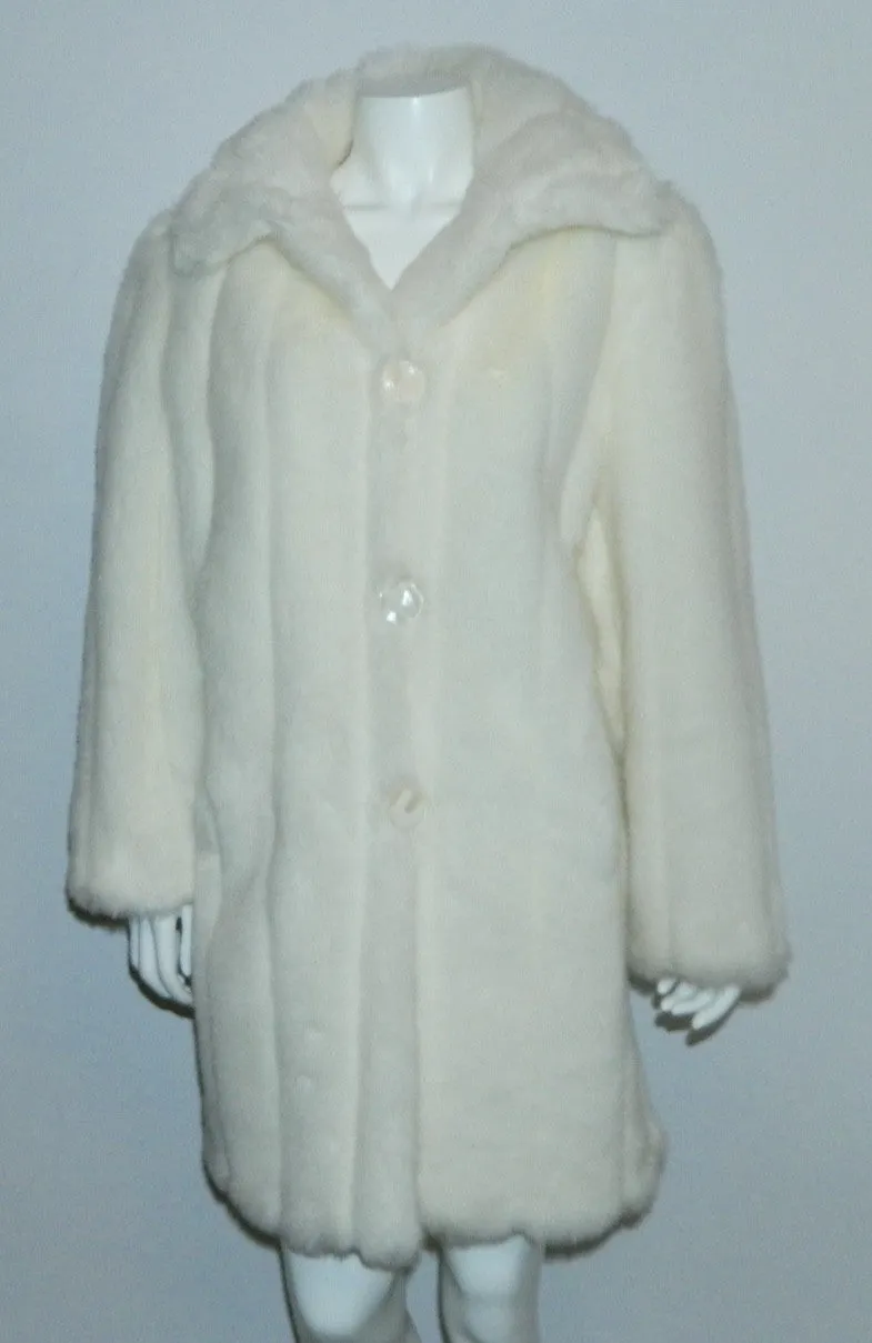 white faux fur coat 1980s vintage Oleg Cassini stroller length faux rabbit fur S - M