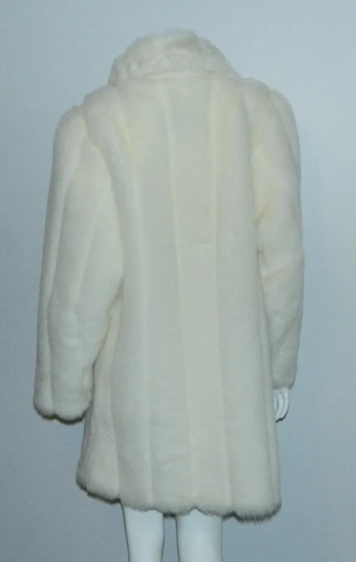 white faux fur coat 1980s vintage Oleg Cassini stroller length faux rabbit fur S - M