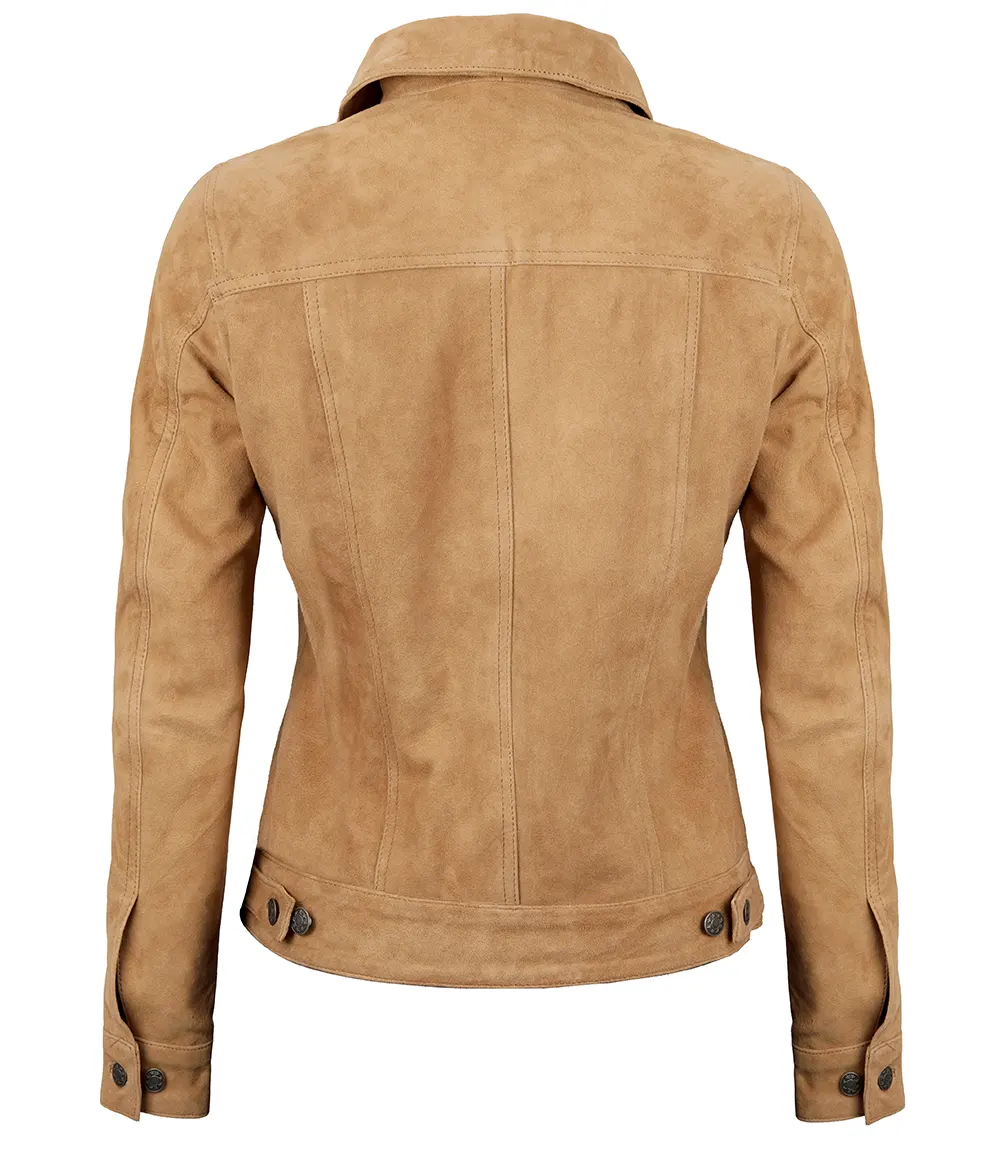 Women's Light Tan Suede Trucker Jacket