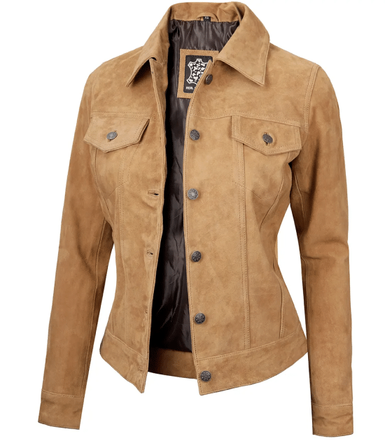 Women's Light Tan Suede Trucker Jacket