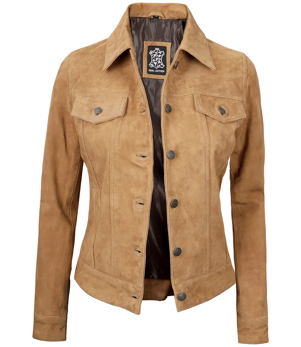 Women's Light Tan Suede Trucker Jacket