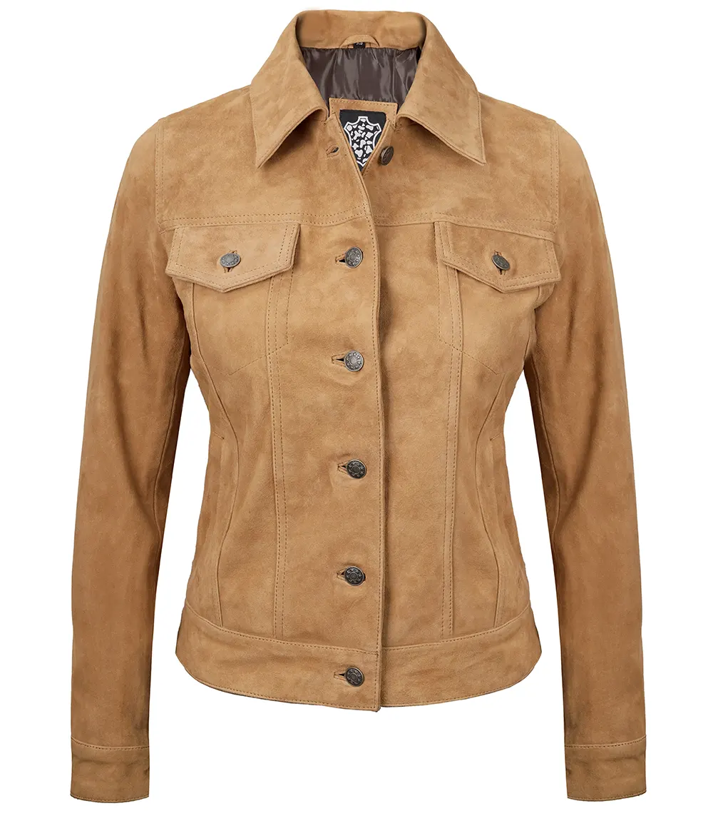 Women's Light Tan Suede Trucker Jacket