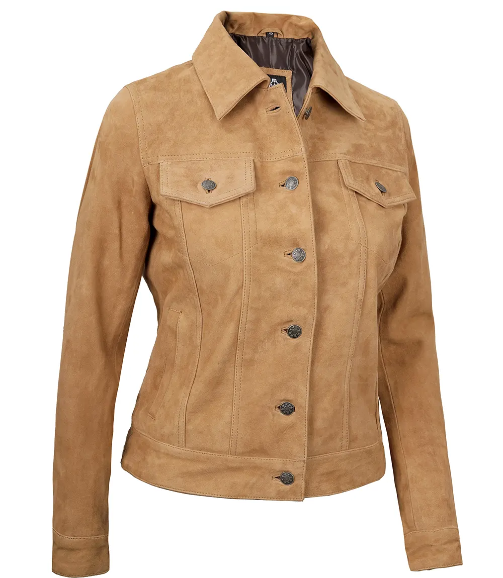 Women's Light Tan Suede Trucker Jacket