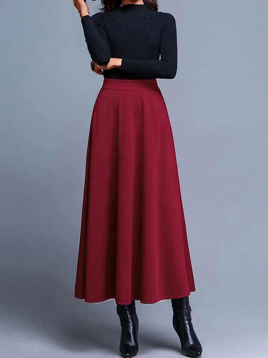 Women's Elegant A-Line Work Skirt with Pockets and Zipper Closure